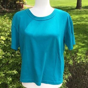 Teal colored dropped sleeve tee